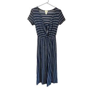 Caution-To-The-Wind Women's Small 13x52 Blue Striped Tie-Front Jumpsuit Romper